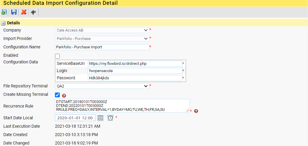 Scheduled Data Import Configuration