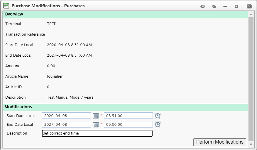 Modify Purchase details