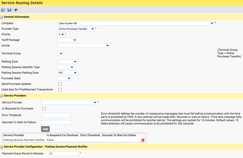 Service routing OPT - PSD