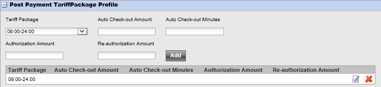 Post Payment Profiles - Tariff Package settings