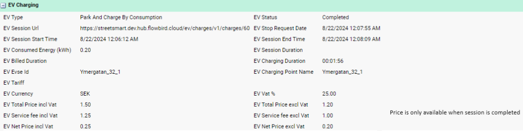Transaction details EV charging