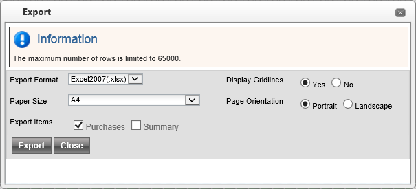 Export popup