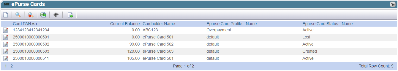 ePurse list view