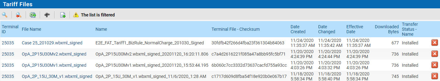 Tariff Files - Upgrade logs