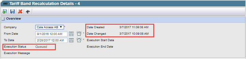 Tariff Band Recalculation details