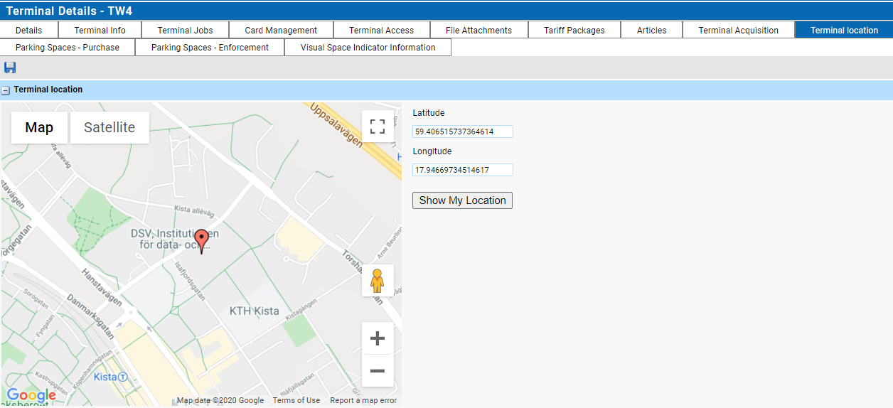 Terminal Location Tab