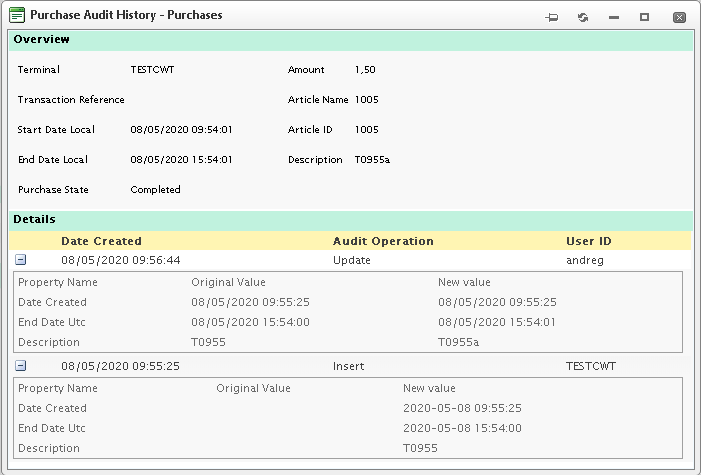 Audit history popup