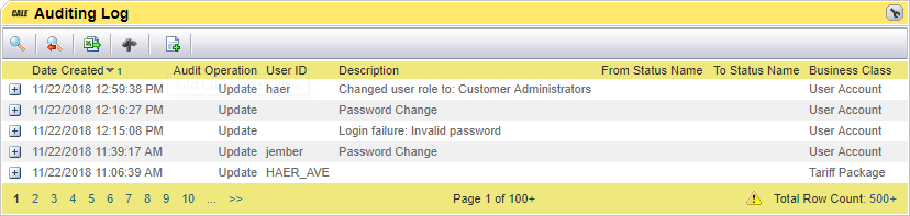 In the example, the Tariff Package has been saved without any changes