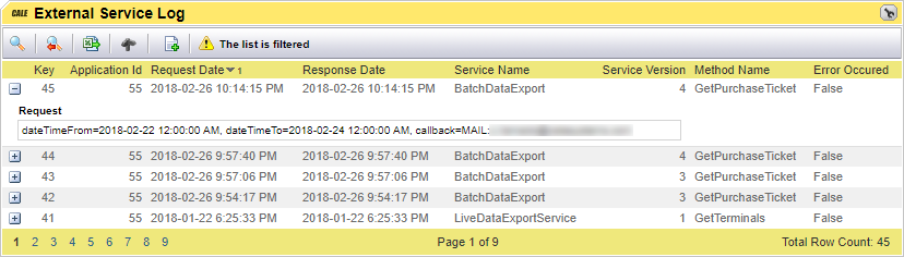 External Service Log