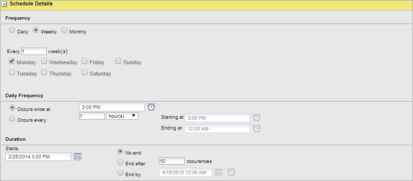 Scheduled Deposits schedule