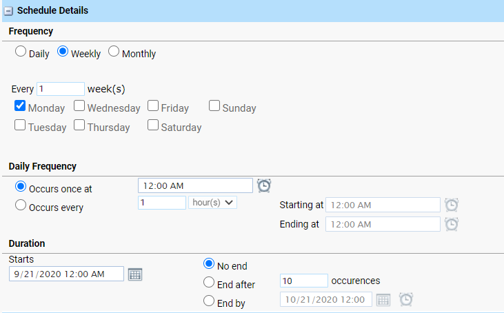 Terminal Jobs Schedule