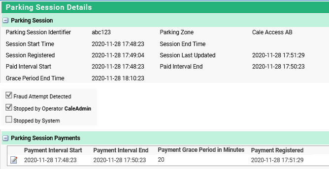 Parking Session Details