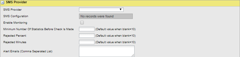 SMS provider company settings