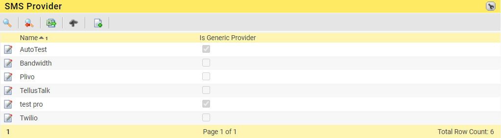 SMS providers list page