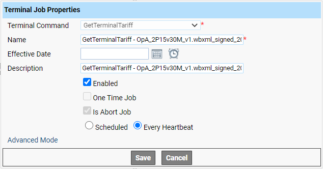 Tariff files - add job