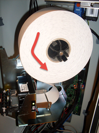 Figure 42, Paper roll mounted on a version 2 printer shelf