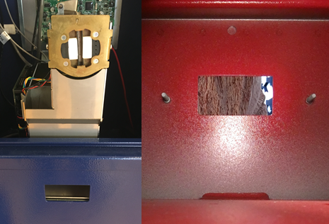 Figure 21, Coin unit with mounting bolts and Coin Return opening