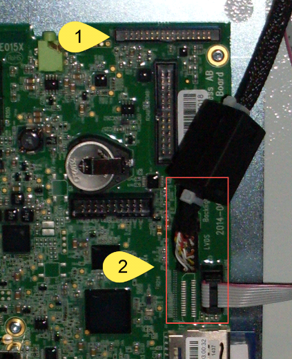 Figure 49, display connector locations. The TFT connectors are used