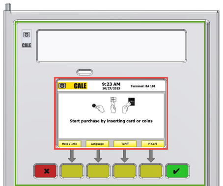 Figure 3. The use of the terms Screen (green area) and Display (red area) in a CWT compact door. The keyboard is not depicted in this image.