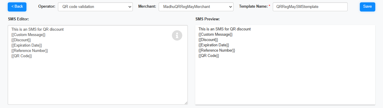 QR SMS template details