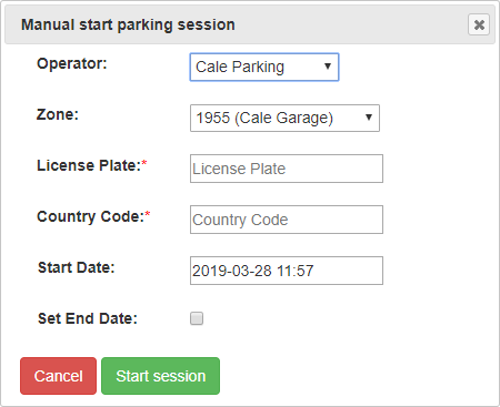Start parking session