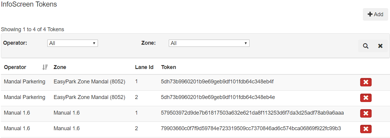 Infoscreen tokens