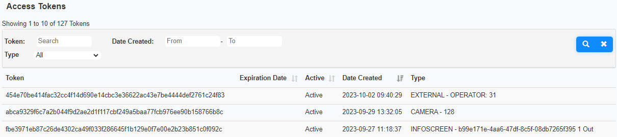 Access Tokens List
