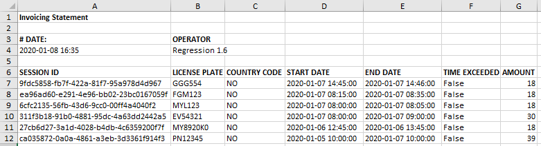 Invoicing statement to Excel