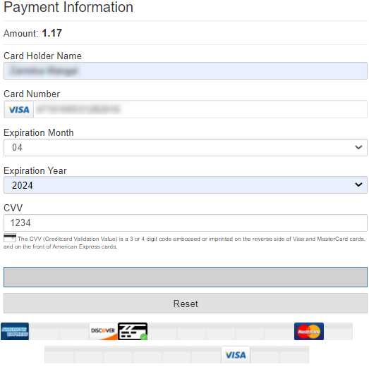 Example of a card payment using the standard Flowbird Card Payment Profile