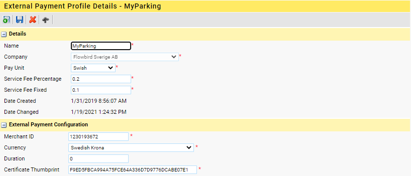 External Payment Profile example for Swish