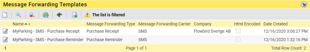 MyParking Message templates