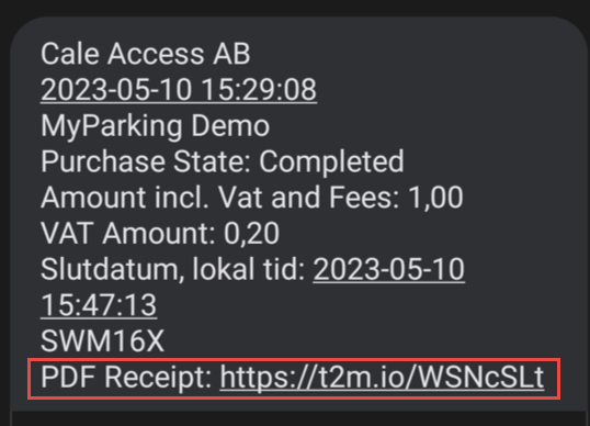 SMS receipt