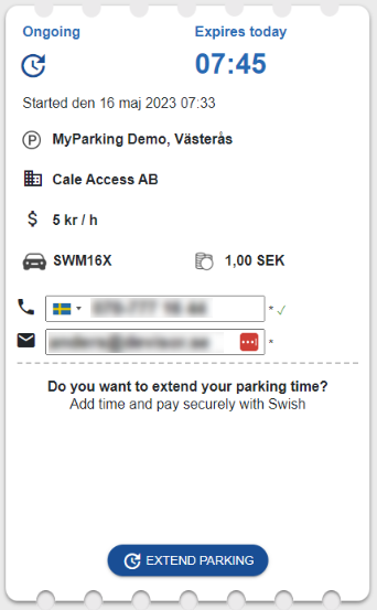 MyParking - current time