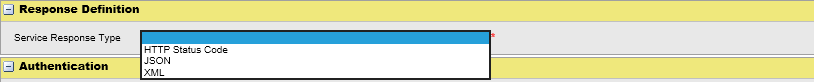 Figure 13, Create a Service Provider - step 3 - Response definition. Select service Response Type