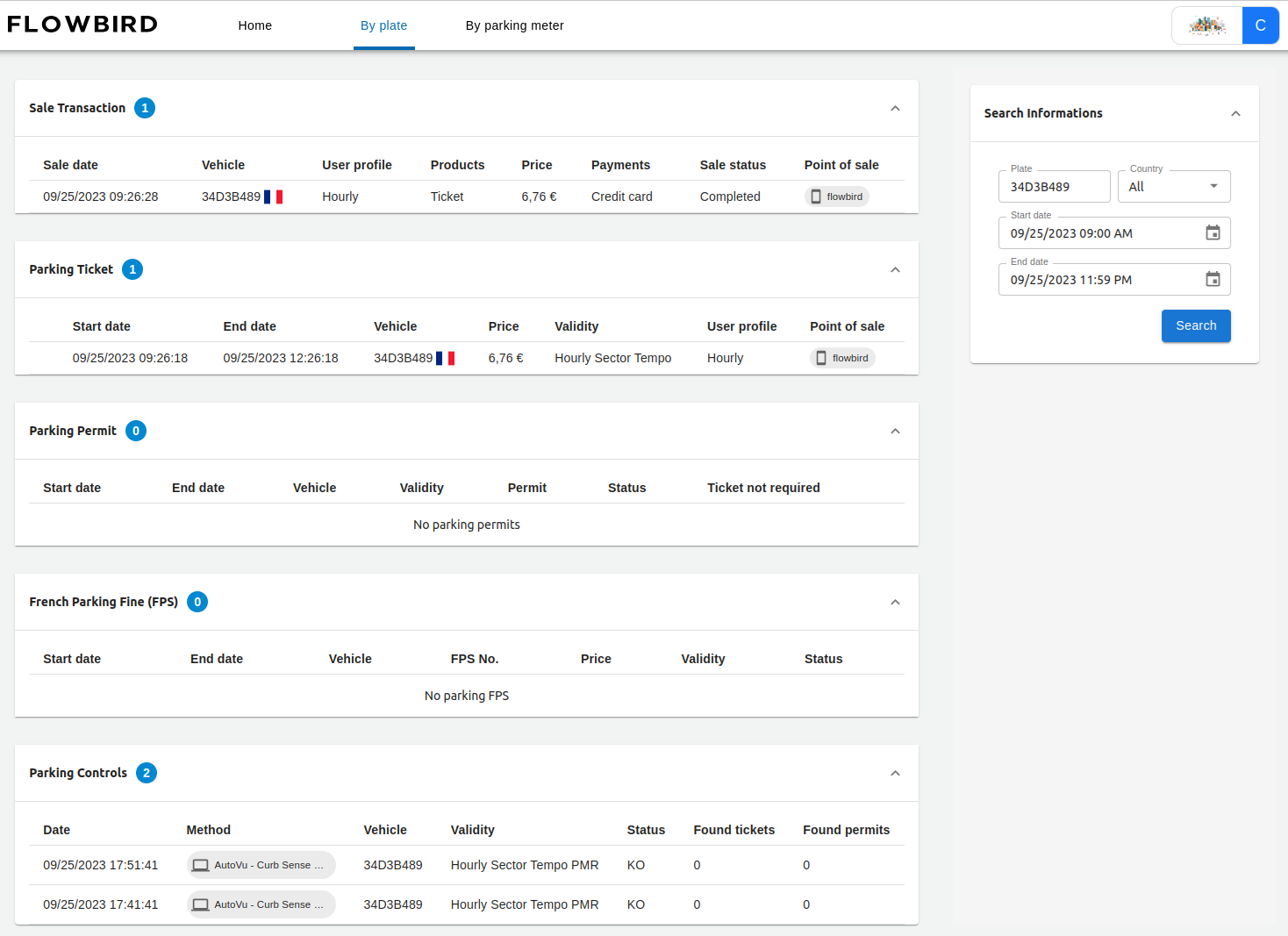 Licence plates in “Plate” and “Vehicle” fields in the result have been changed, to protect end-user privacy data