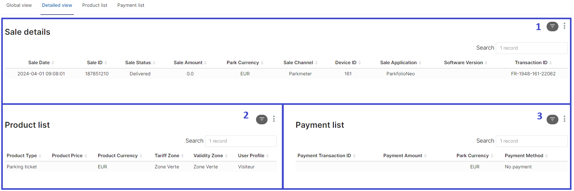 Export tab detaied view